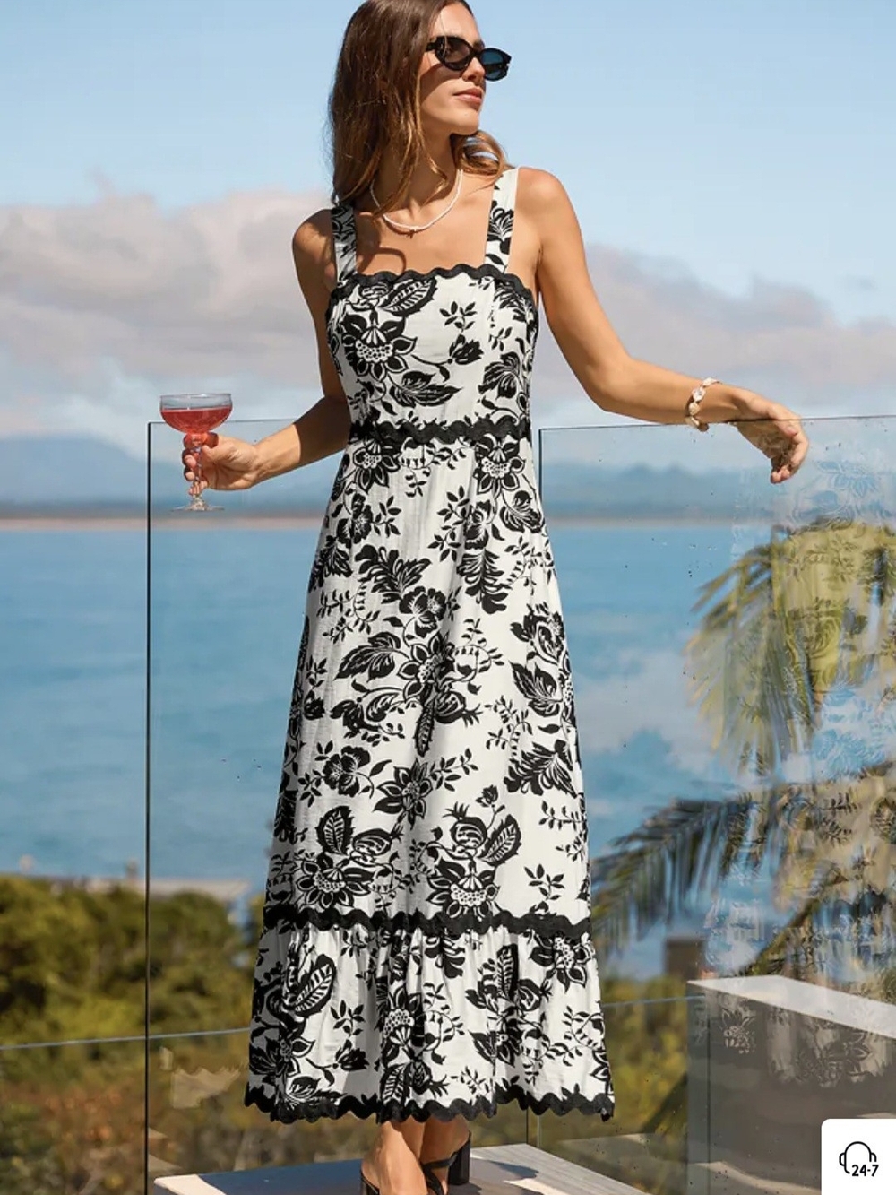 Cupshe Black & White Floral Maxi Dress